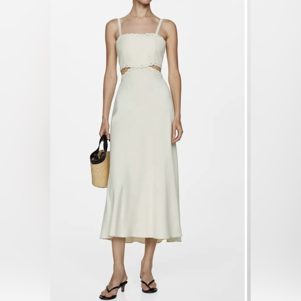 Mango Cream Midi Dress with Scallop Trim